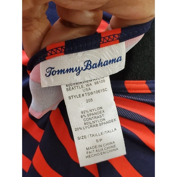 Tommy Bahama Red Navy Blue Sea Swell Split Neck Spa Dress Tassel Ties Size Small - Picture 9 of 13